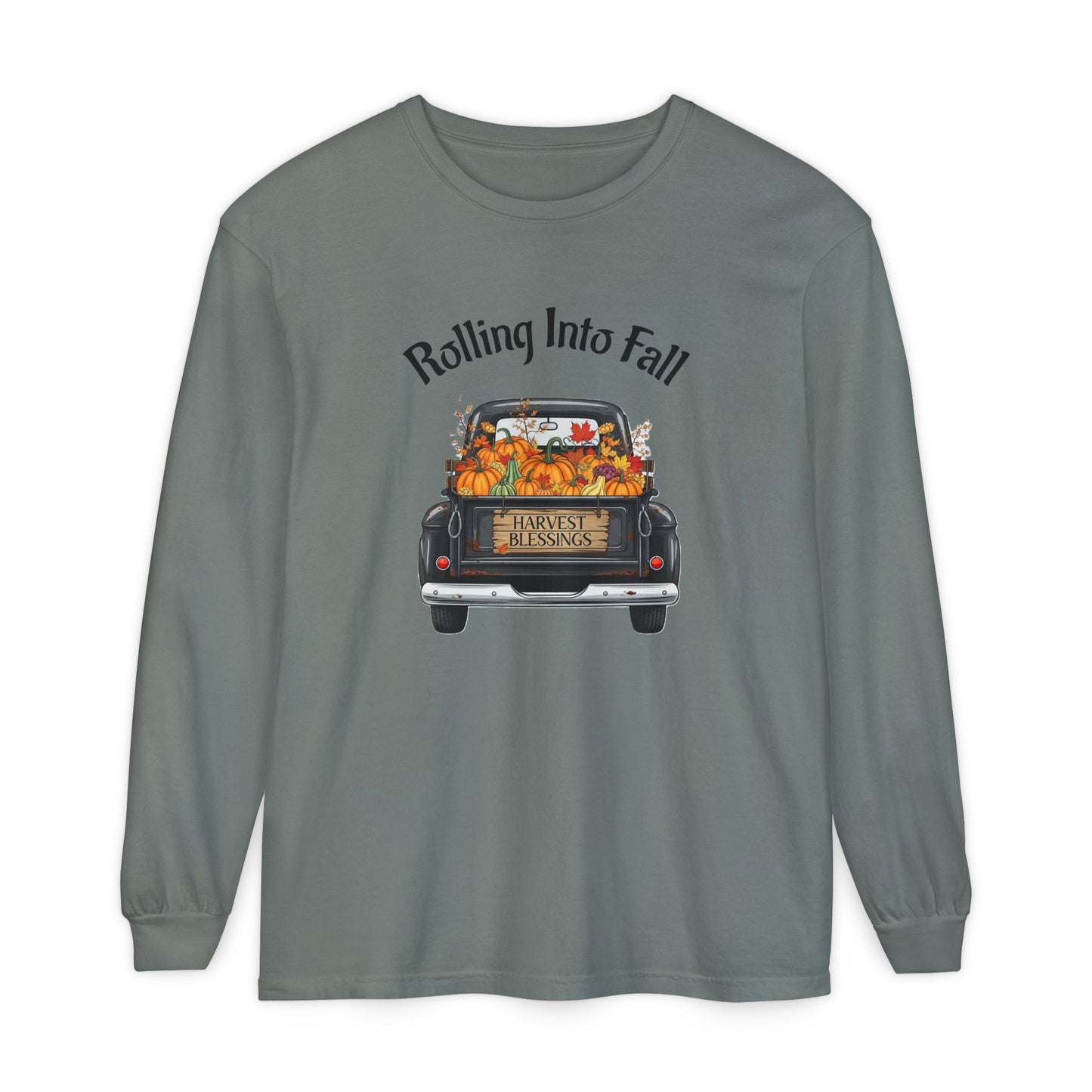 Long Sleeve Shirt - Rolling Into Fall Design, Autumn Apparel, Thanksgiving Shirt, Cozy Fall Fashion, Harvest Celebration Tee