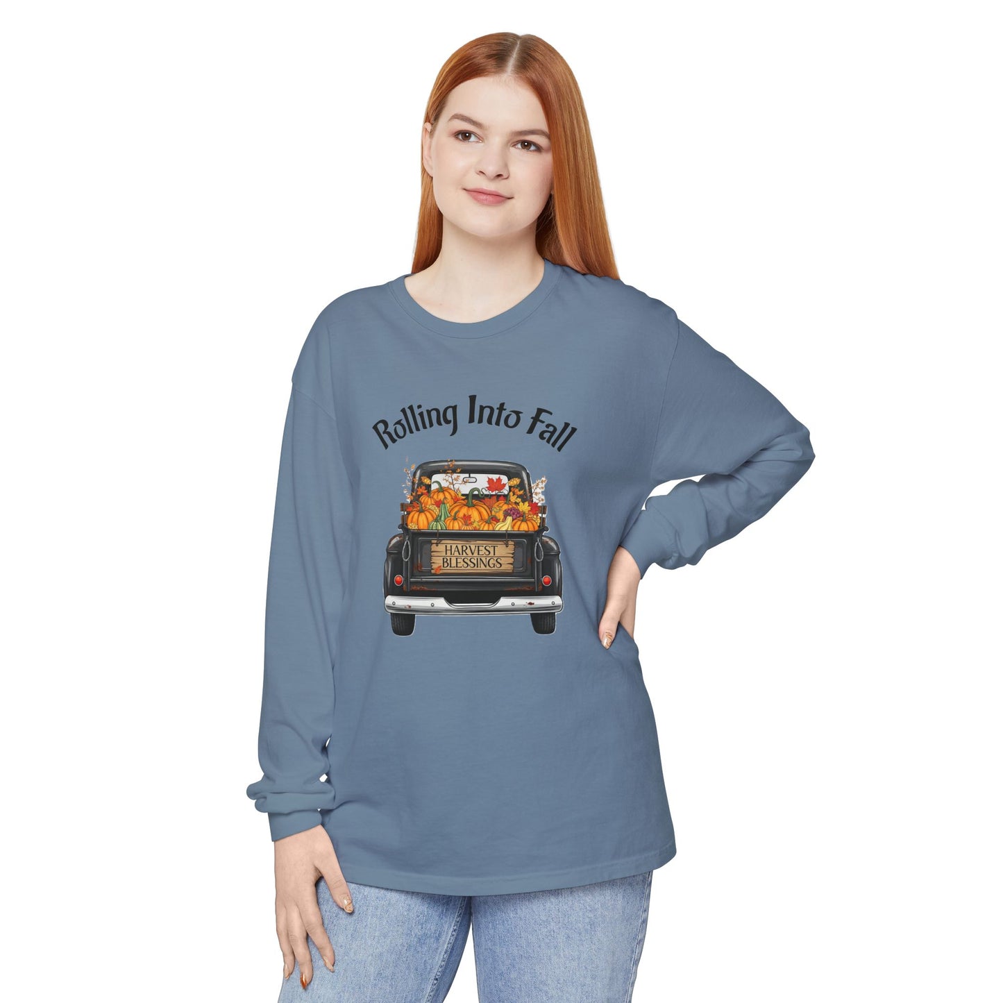 Long Sleeve Shirt - Rolling Into Fall Design, Autumn Apparel, Thanksgiving Shirt, Cozy Fall Fashion, Harvest Celebration Tee