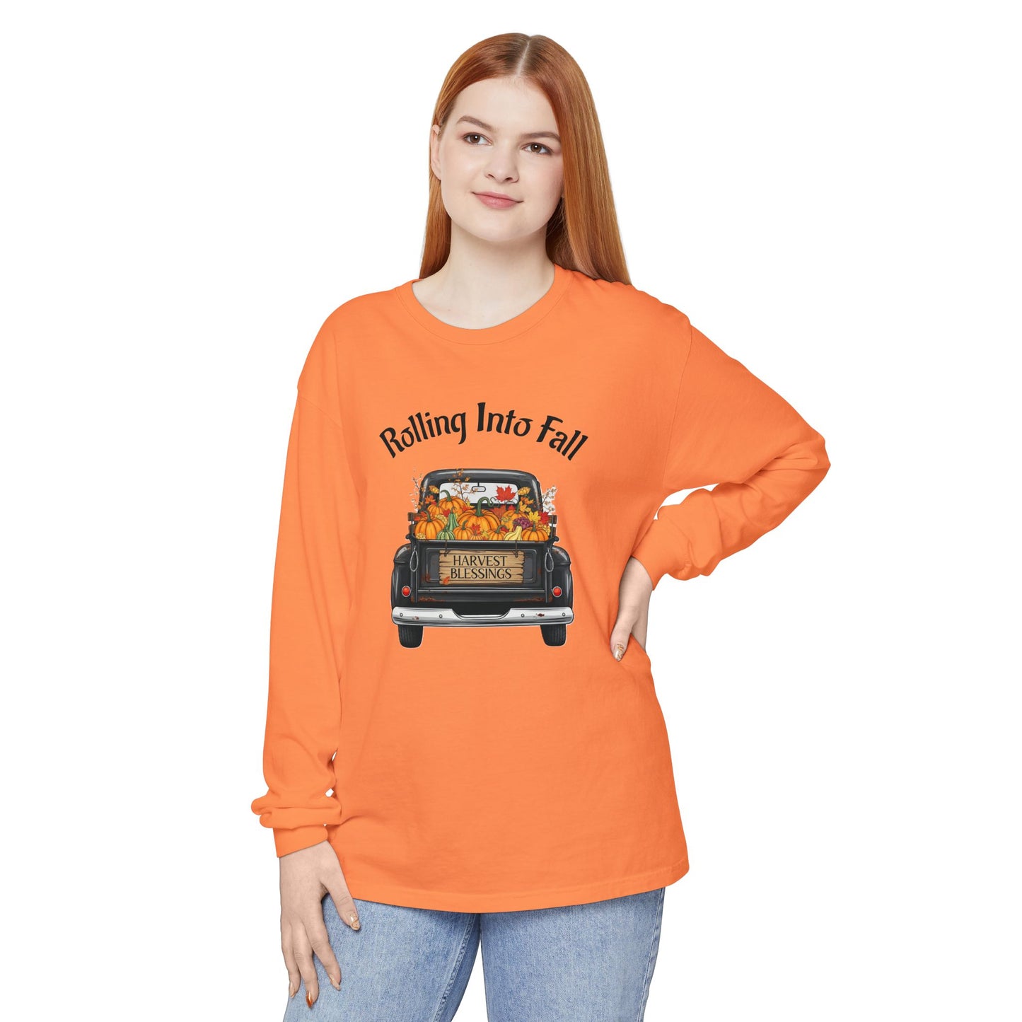 Long Sleeve Shirt - Rolling Into Fall Design, Autumn Apparel, Thanksgiving Shirt, Cozy Fall Fashion, Harvest Celebration Tee
