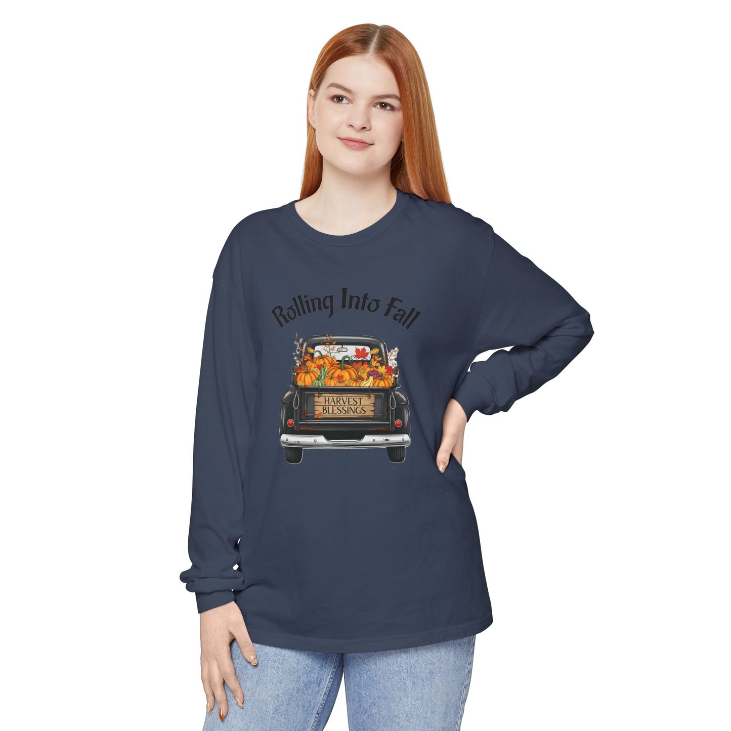 Long Sleeve Shirt - Rolling Into Fall Design, Autumn Apparel, Thanksgiving Shirt, Cozy Fall Fashion, Harvest Celebration Tee