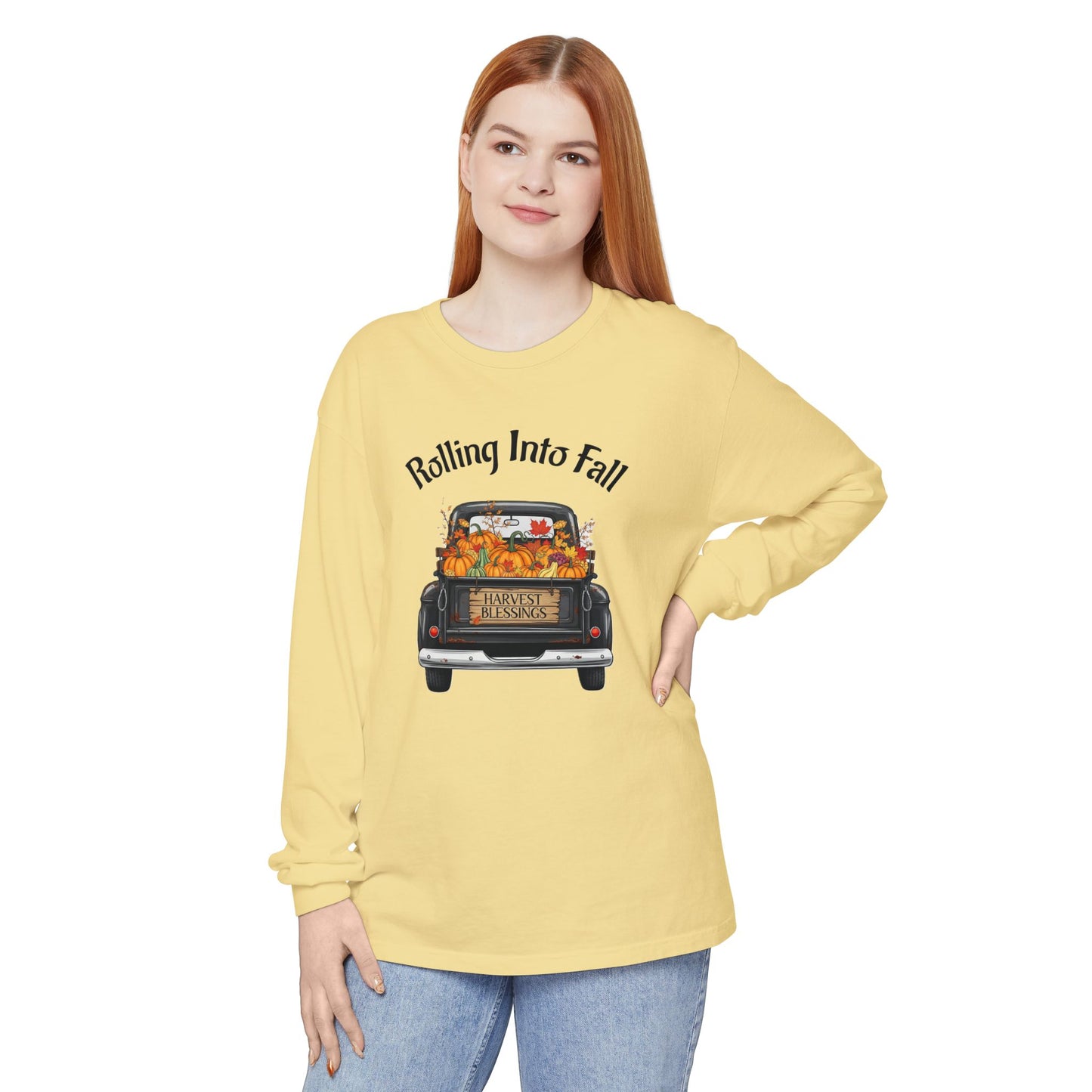 Long Sleeve Shirt - Rolling Into Fall Design, Autumn Apparel, Thanksgiving Shirt, Cozy Fall Fashion, Harvest Celebration Tee