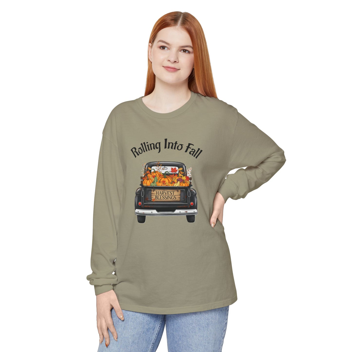 Long Sleeve Shirt - Rolling Into Fall Design, Autumn Apparel, Thanksgiving Shirt, Cozy Fall Fashion, Harvest Celebration Tee