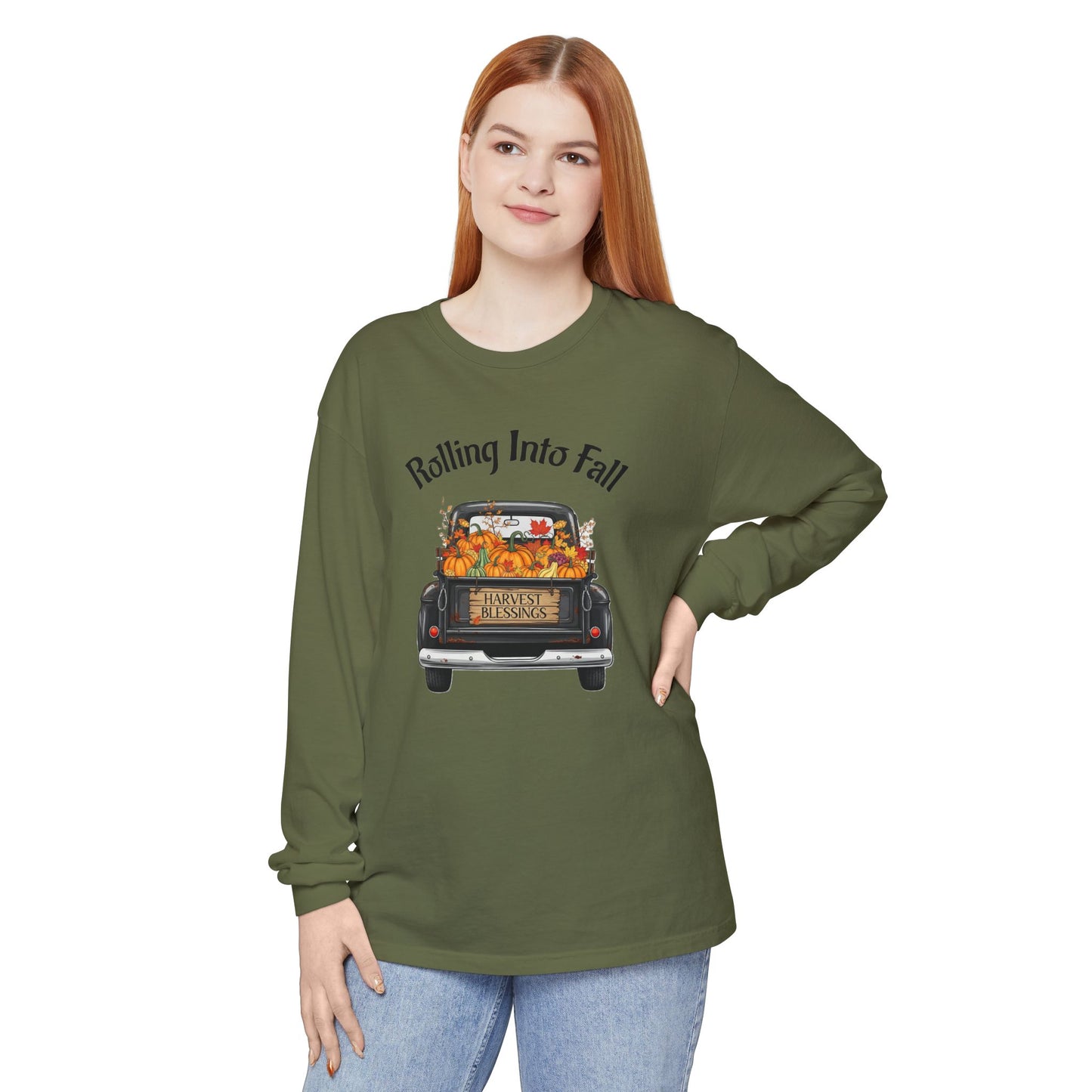 Long Sleeve Shirt - Rolling Into Fall Design, Autumn Apparel, Thanksgiving Shirt, Cozy Fall Fashion, Harvest Celebration Tee