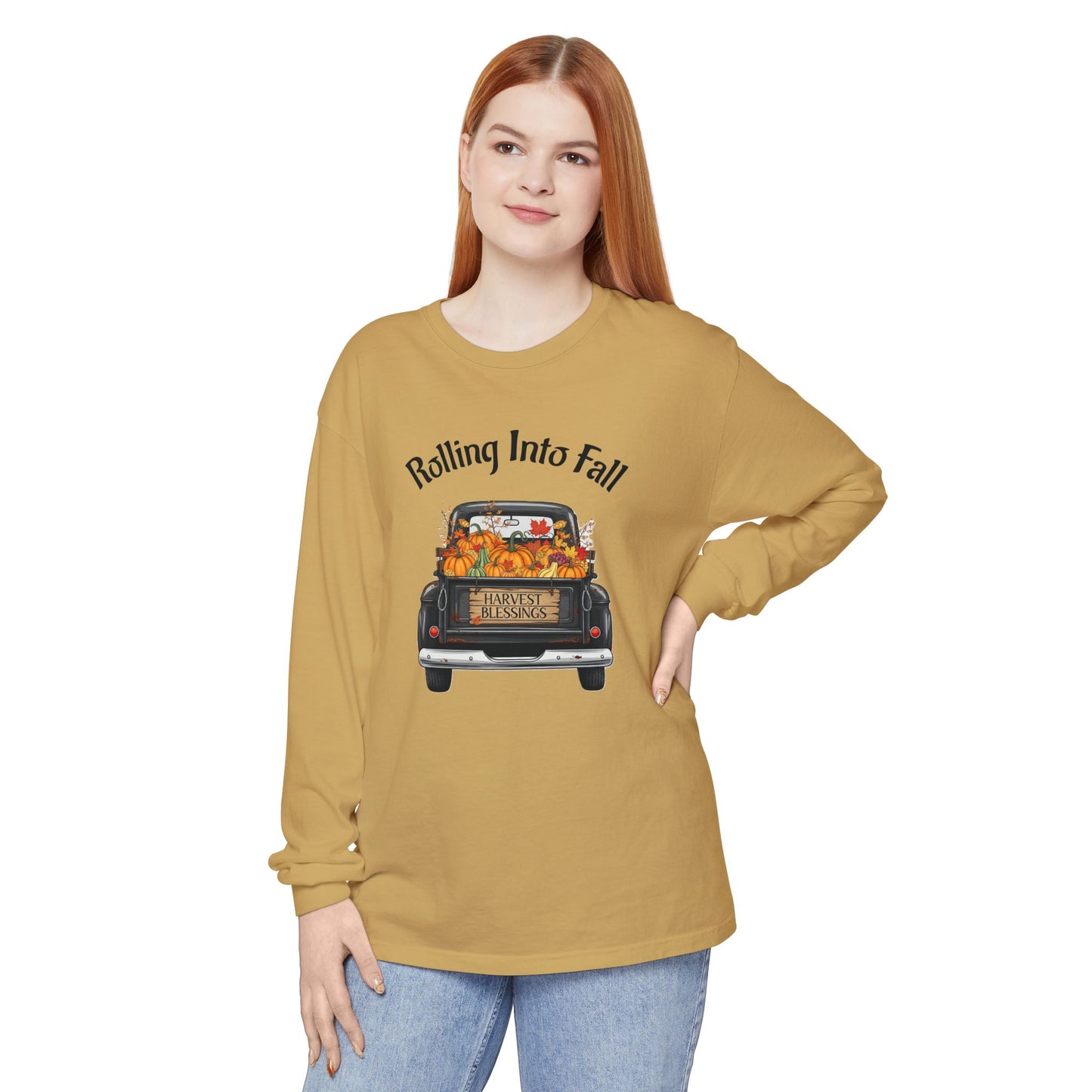 Long Sleeve Shirt - Rolling Into Fall Design, Autumn Apparel, Thanksgiving Shirt, Cozy Fall Fashion, Harvest Celebration Tee