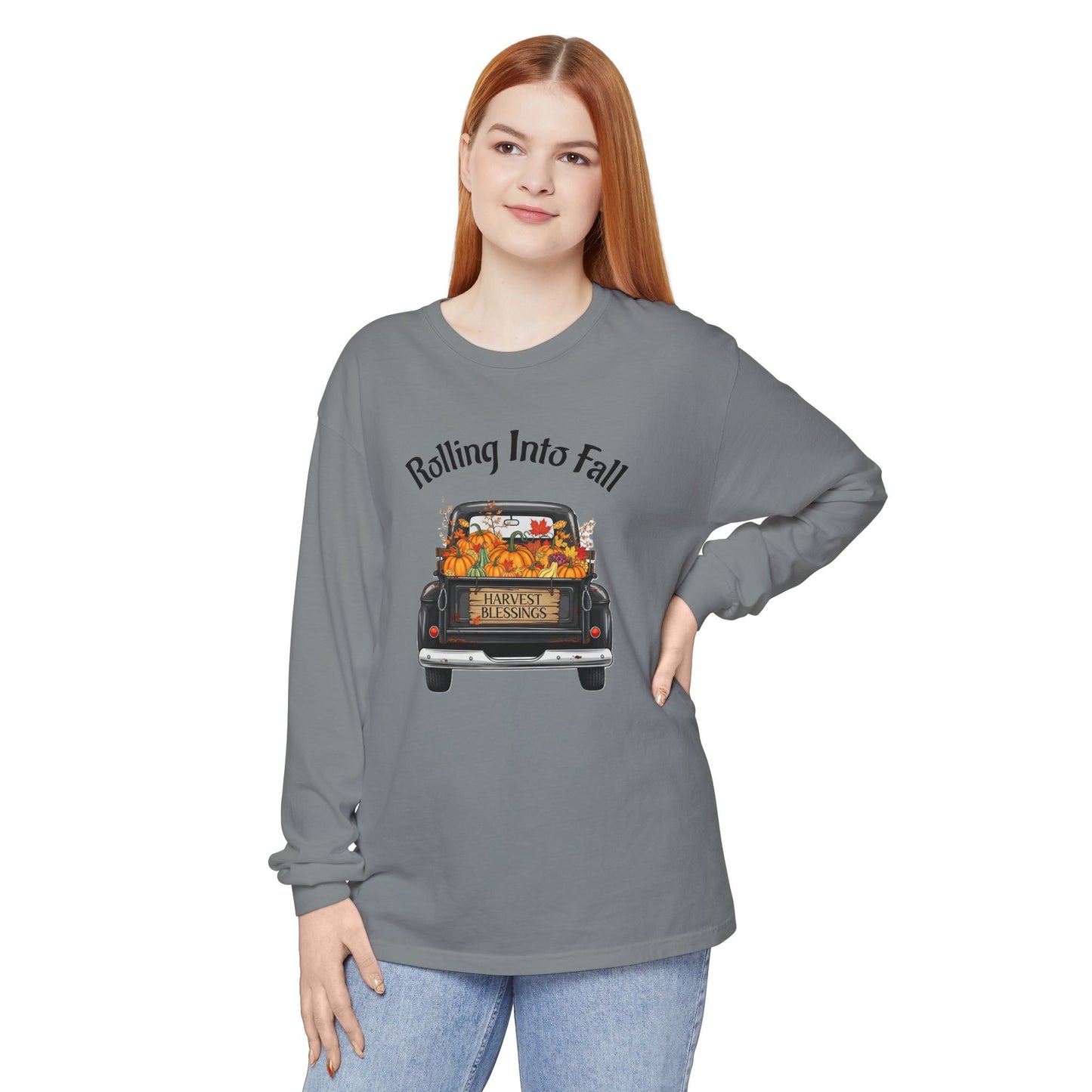 Long Sleeve Shirt - Rolling Into Fall Design, Autumn Apparel, Thanksgiving Shirt, Cozy Fall Fashion, Harvest Celebration Tee