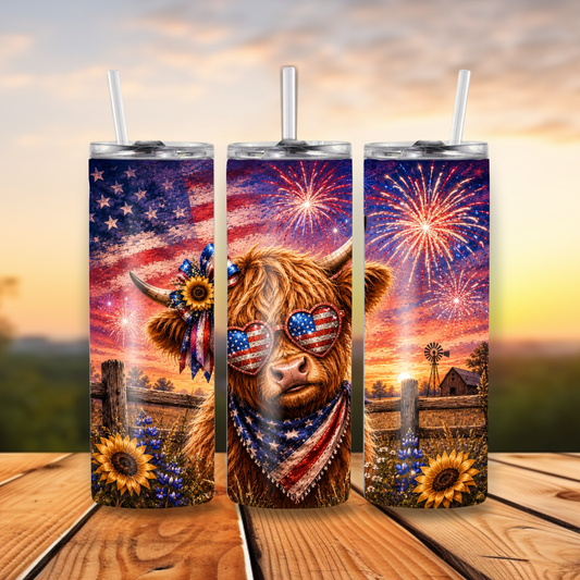 Patriotic Highland Cow 20oz Tumbler