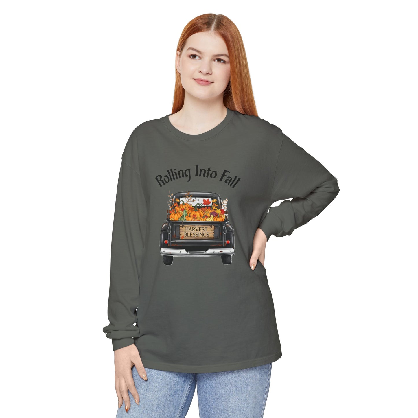 Long Sleeve Shirt - Rolling Into Fall Design, Autumn Apparel, Thanksgiving Shirt, Cozy Fall Fashion, Harvest Celebration Tee