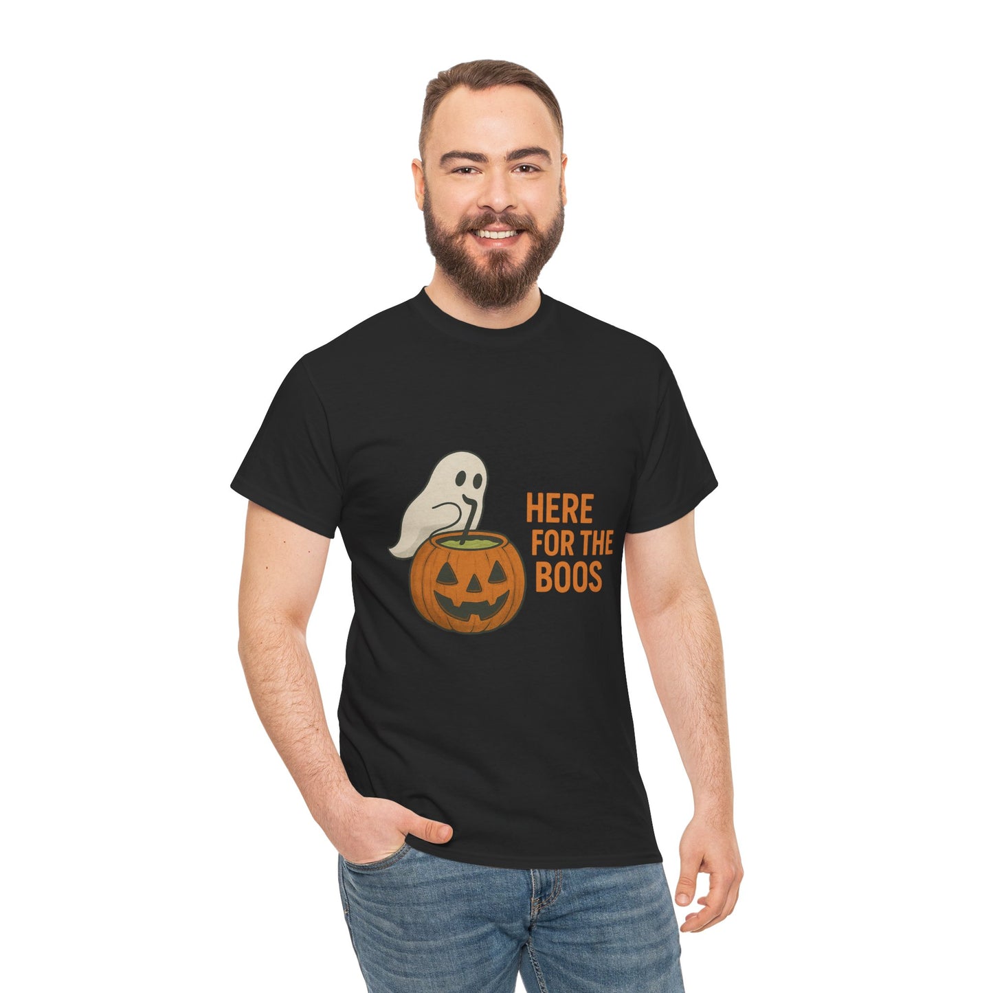 Halloween Unisex Heavy Cotton Tee, Funny Halloween Shirt, Spooky Vibes Tee, Here for the Boos T-Shirt, Casual Autumn Wear, Halloween [...]