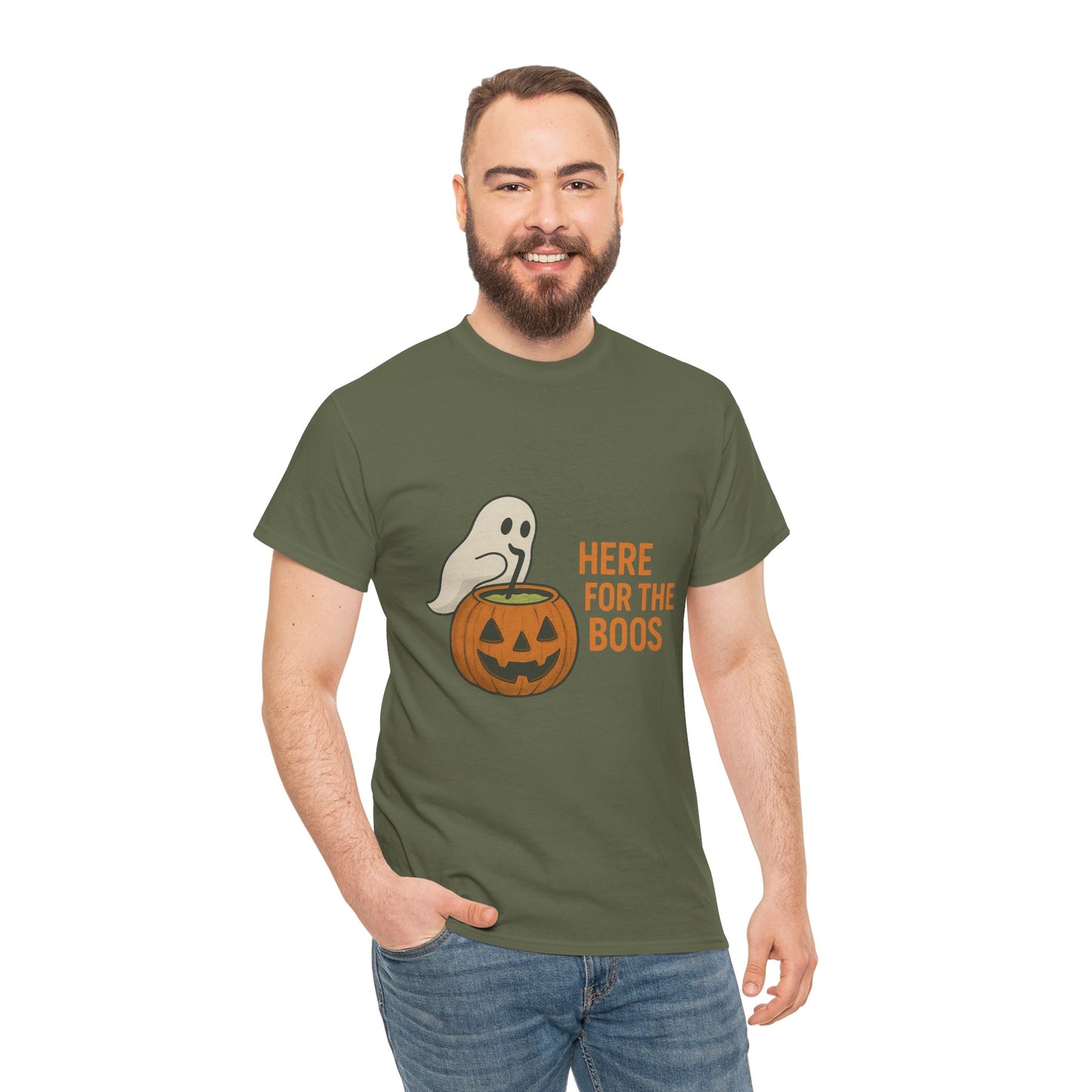 Halloween Unisex Heavy Cotton Tee, Funny Halloween Shirt, Spooky Vibes Tee, Here for the Boos T-Shirt, Casual Autumn Wear, Halloween [...]