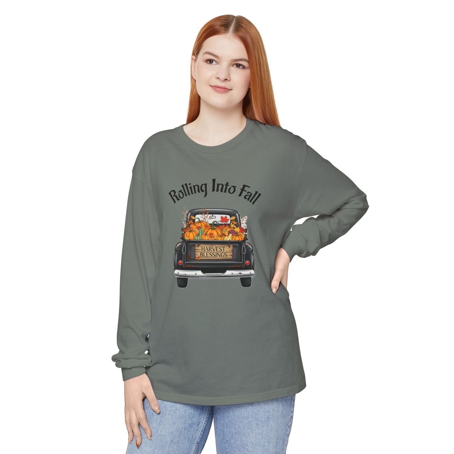 Long Sleeve Shirt - Rolling Into Fall Design, Autumn Apparel, Thanksgiving Shirt, Cozy Fall Fashion, Harvest Celebration Tee