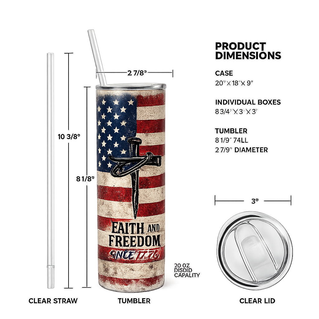 Faith and Freedom 1776 Patriotic Christian 20oz Tumbler