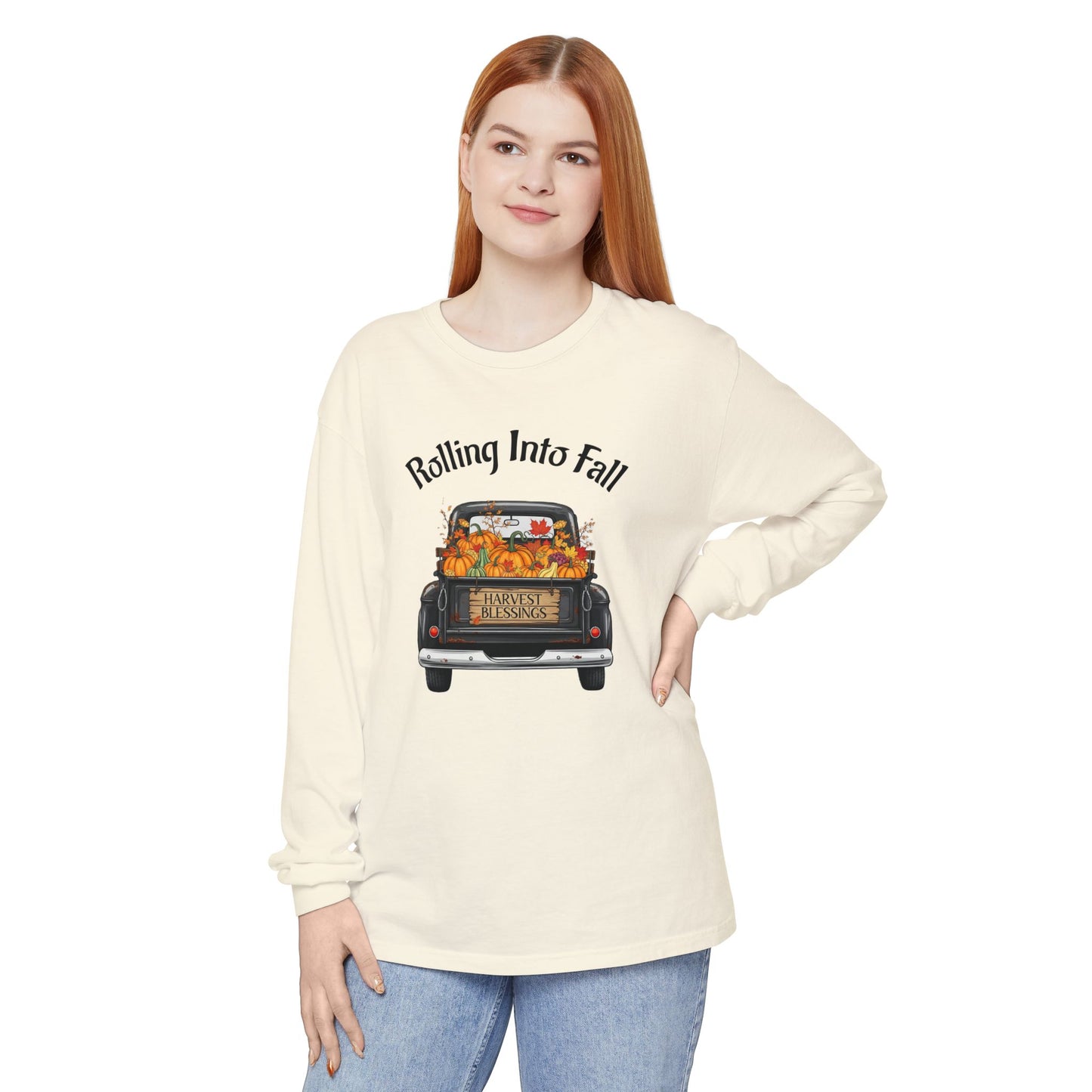 Long Sleeve Shirt - Rolling Into Fall Design, Autumn Apparel, Thanksgiving Shirt, Cozy Fall Fashion, Harvest Celebration Tee