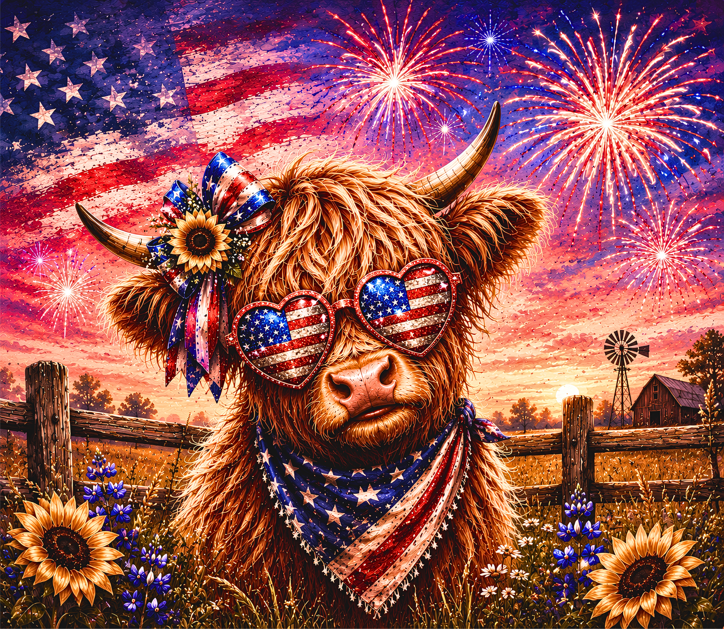 Patriotic Highland Cow 20oz Tumbler