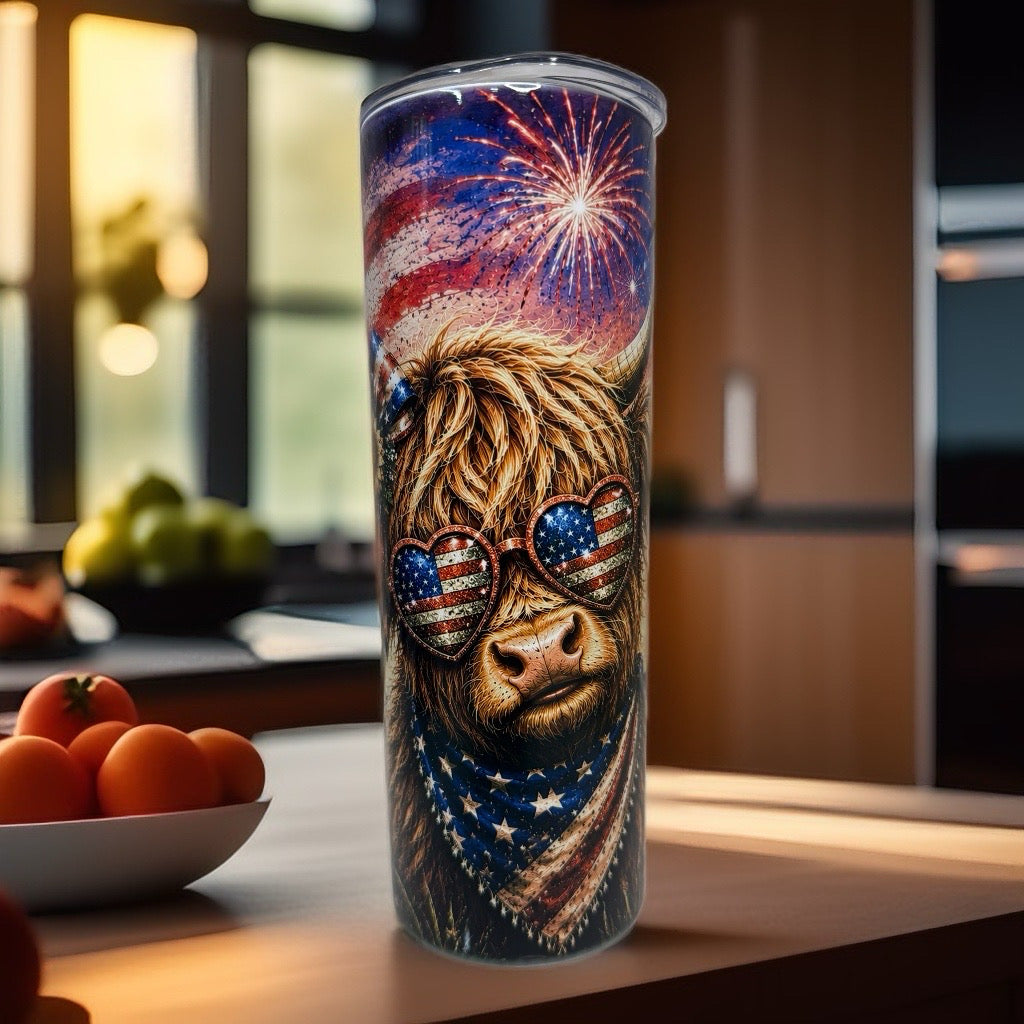 Patriotic Highland Cow 20oz Tumbler